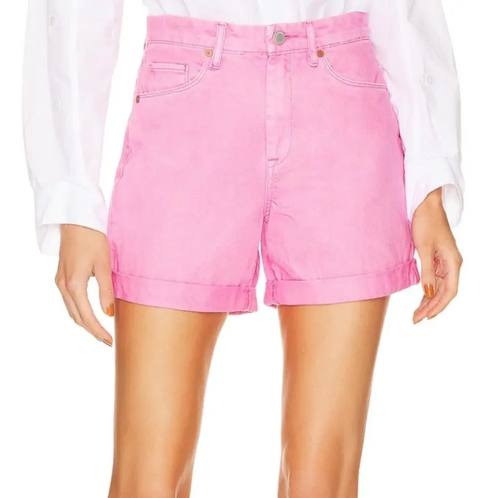 BlankNYC Pink Over Dye Denim Short Size 24 Mom Cuffed Wide Leg Baggy $78 NEW